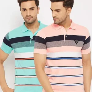 Multicolor Striped Half Sleeves Polo T-Shirt