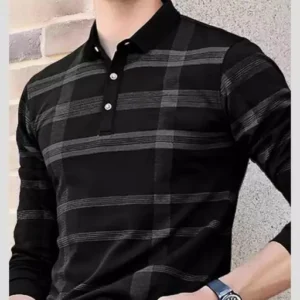 All Over Black Printed Polo Neck T shirt for Men Pure Natural 101% Cotton